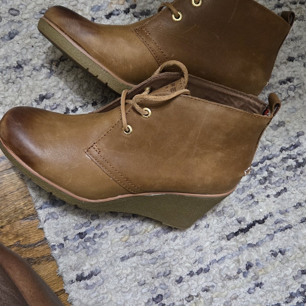 Sperry Tan Lace-Up Wedge Booties